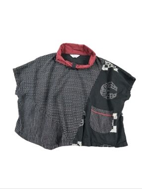 MAO MAM Cowl Neck Top Womens M/L Black Red Artsy Patchwork Polka Dot Lagenlook